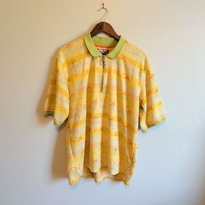 Urban Outfitters Polo Shirt Mens Large Yellow Orange Quarter Zip Abstract Knit
